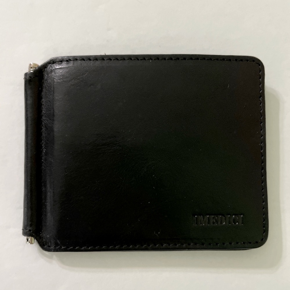 I Medici Italian Leather Credit Card Wallet Men’s Black Bifold & Money Clip Slot